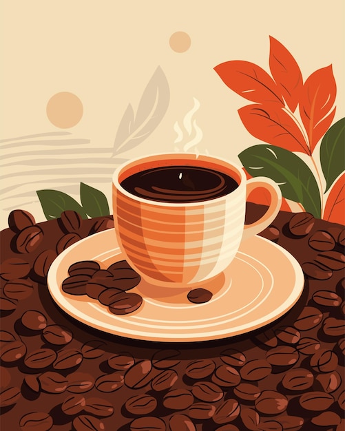 Ilustração plana da xícara com café em alta resolução