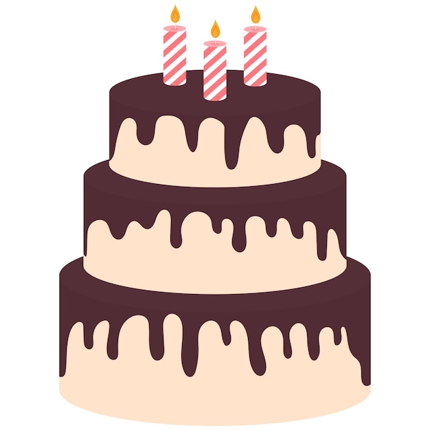 Ilustração plana de bolo de aniversário com vela isolada em fundo branco