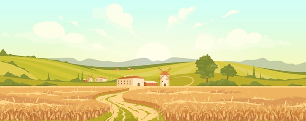 Ilustração plana de campo agrícola