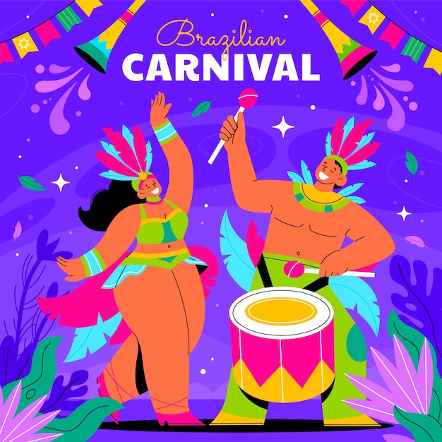 Vetor ilustração plana de carnaval brasileiro