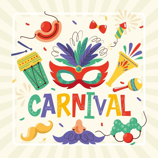 Ilustração plana de celebração de carnaval