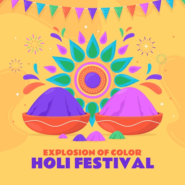 Vetor ilustração plana de celebração do festival de holi