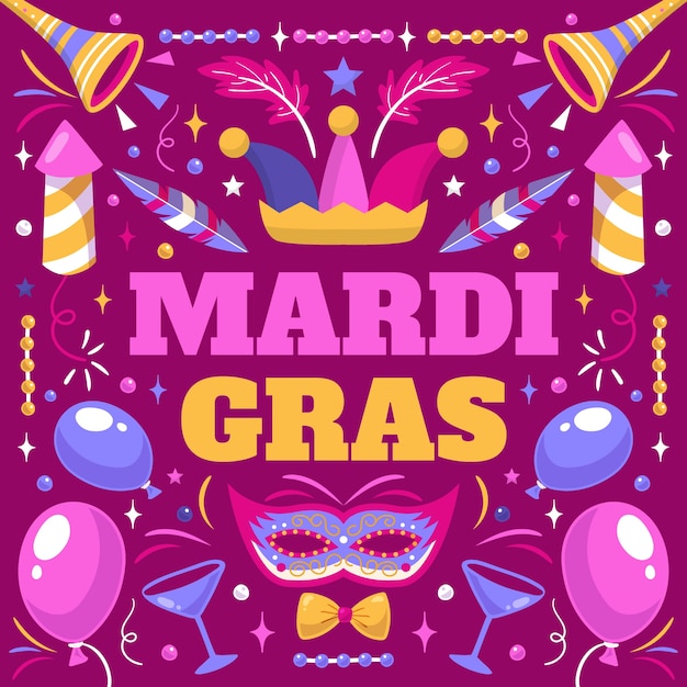 Ilustração plana de celebração do festival de mardi gras