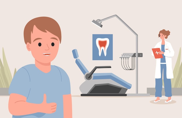 Vetor ilustração plana de clínica odontológica pediátrica