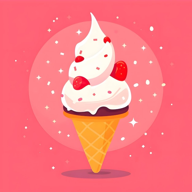 Ilustração plana de cone de sorvete em fundo rosa de alta qualidade