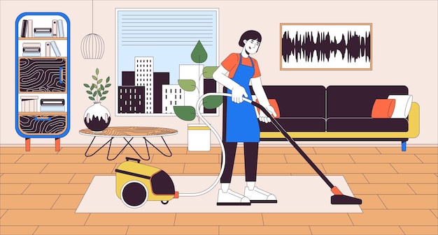 Ilustração plana de desenho animado da linha de serviços de limpeza