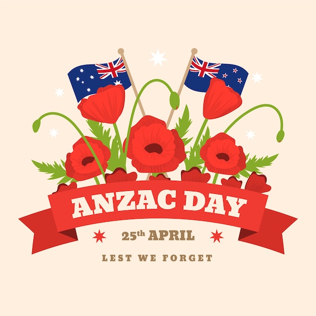 Ilustração plana de dia de anzac