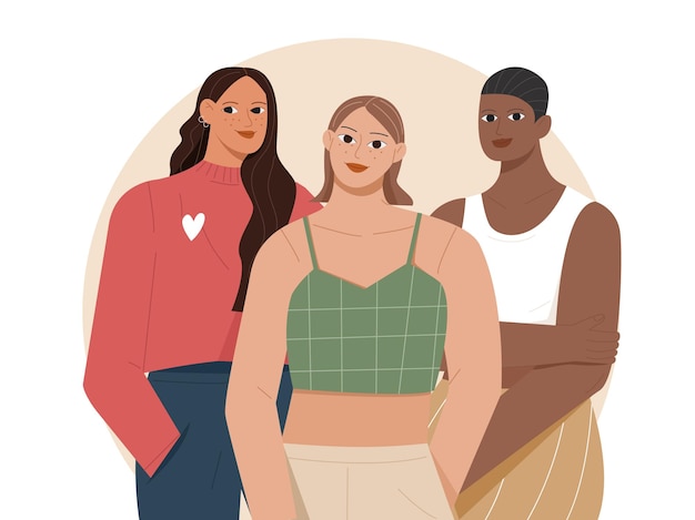 Vetor ilustração plana de diversidade racial feminina