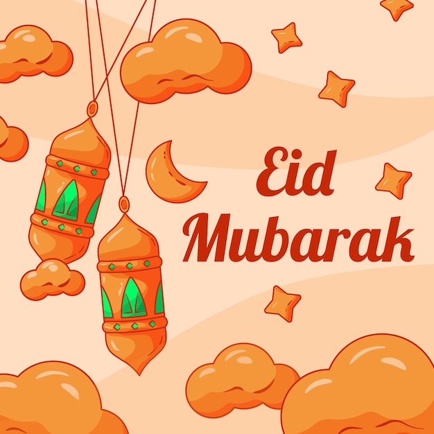 Ilustração plana de eid alfitr desenhada à mão