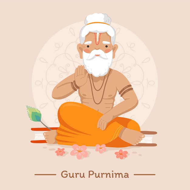 Vetor ilustração plana de guru purnima com monge barbudo