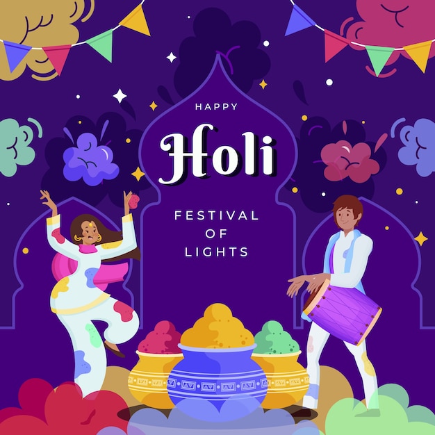 Ilustração plana de holi