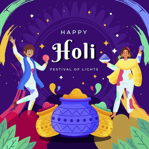 Ilustração plana de holi