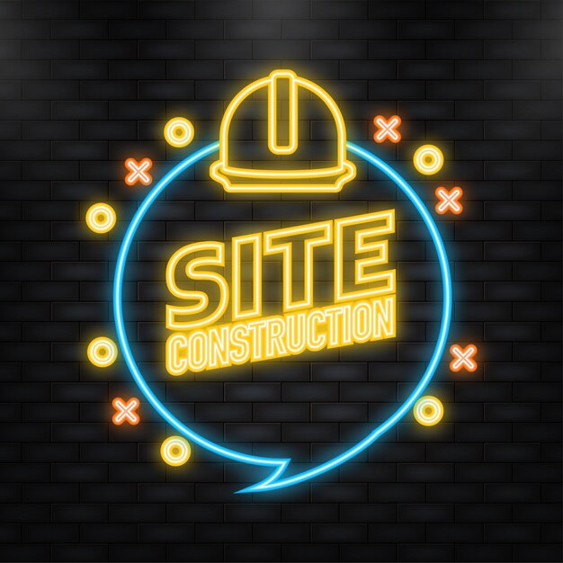 Ilustração plana de ícone de néon em construção para design de site Banner vetorial Banner da web