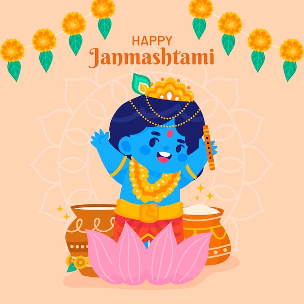 Vetor ilustração plana de janmashtami