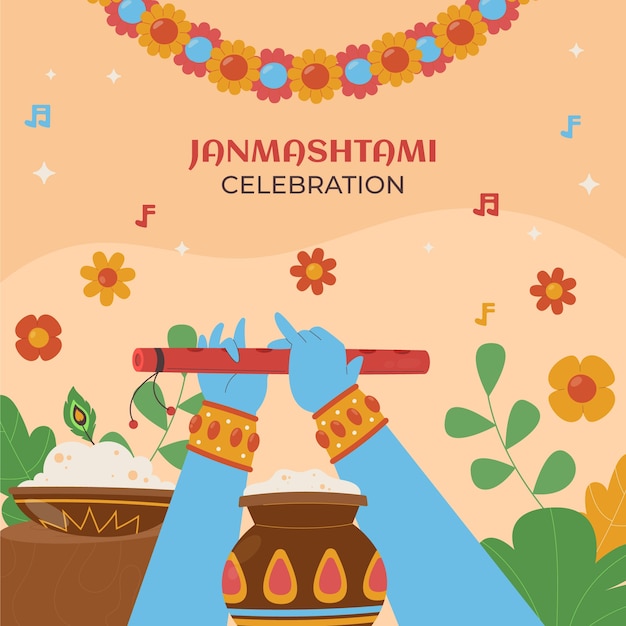 Vetor ilustração plana de janmashtami