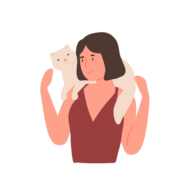 Ilustração plana de menina e gato