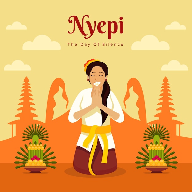 Vetor ilustração plana de nyepi