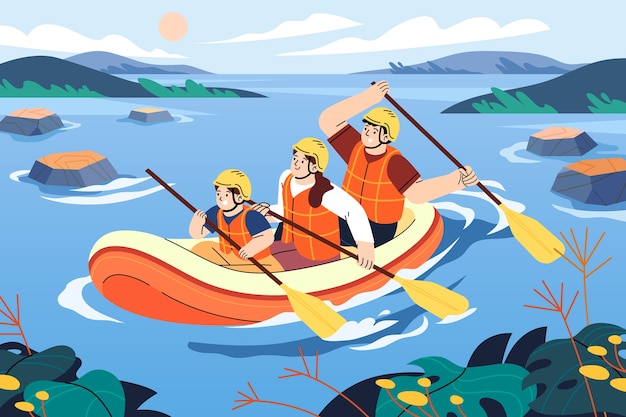 Vetor ilustração plana de rafting