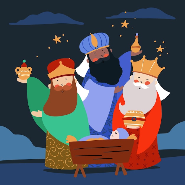 Vetor ilustração plana de reyes magos