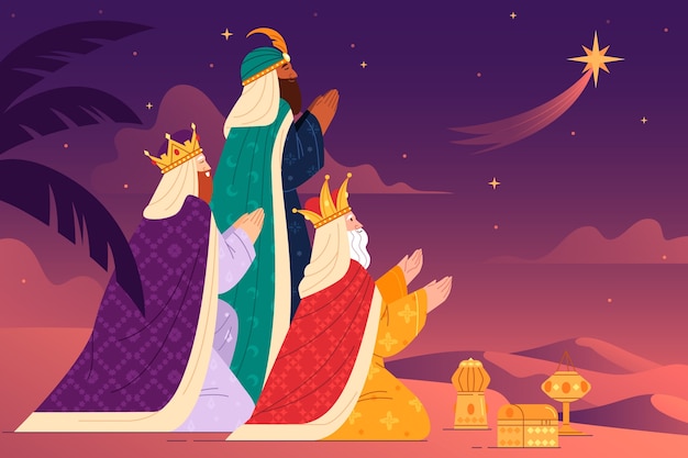 Vetor ilustração plana de reyes magos