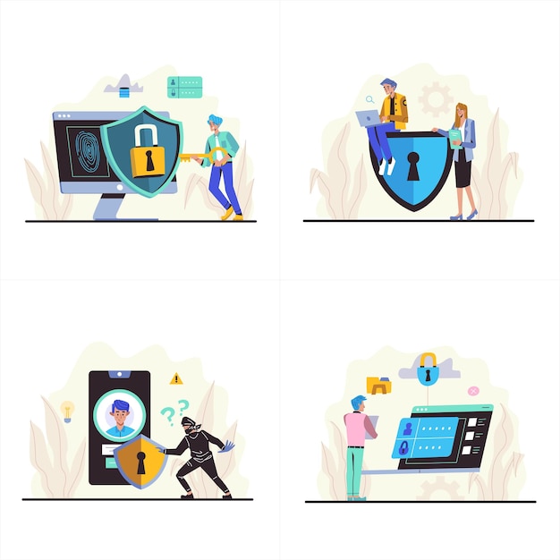 Vetor ilustração plana de segurança cibernética 1