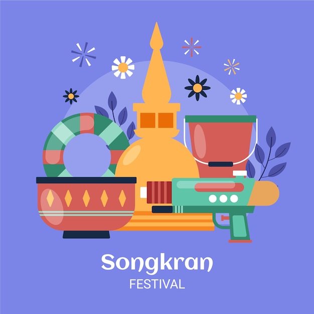 Vetor ilustração plana de songkran