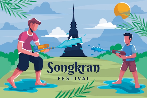 Vetor ilustração plana de songkran