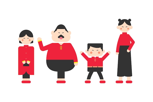 Vetor ilustração plana de uma família chinesa