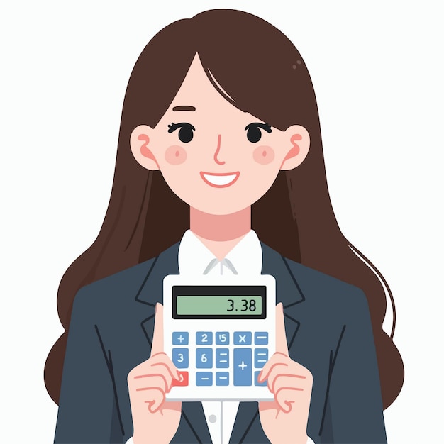 Vetor ilustração plana de uma funcionária fiscal segurando uma calculadora