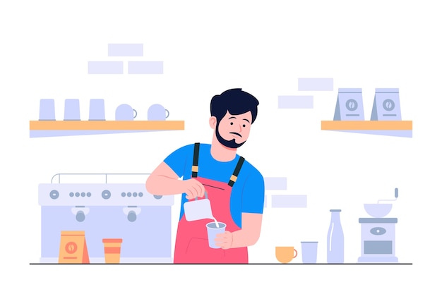 Ilustração plana do conceito de barista