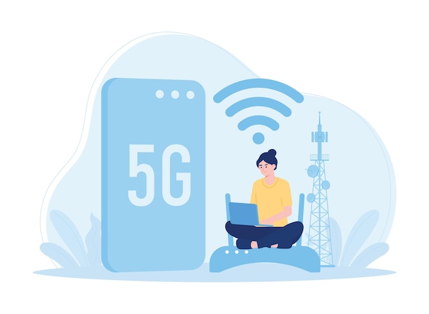 Vetor ilustração plana do conceito de rede de internet 5g