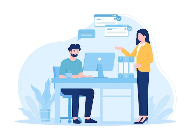 Ilustração plana do conceito de tendências de espaço de coworking