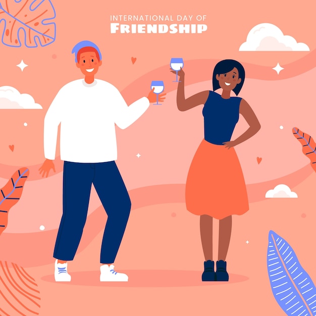 Ilustração plana do dia da amizade com grupo de amigos
