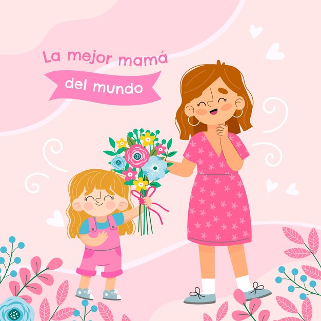 Ilustração plana do dia das mães em espanhol