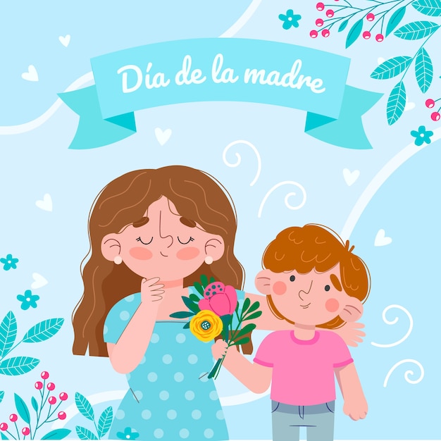 Ilustração plana do dia das mães em espanhol