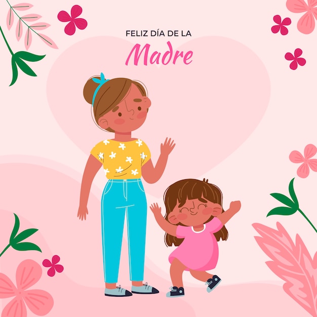 Vetor ilustração plana do dia das mães em espanhol