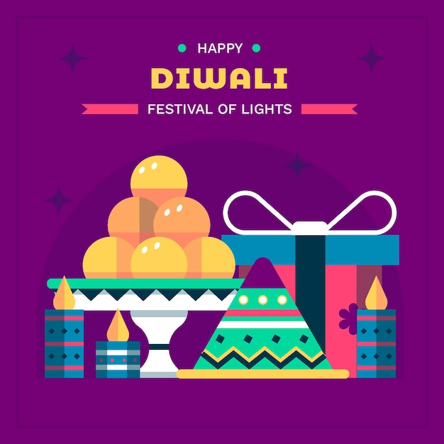 Vetor ilustração plana do dia de diwali