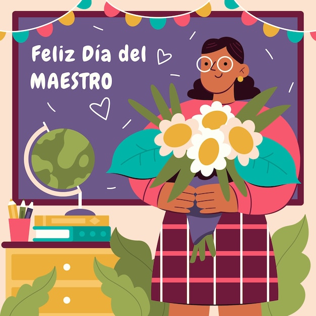 Ilustração plana do dia do professor em espanhol