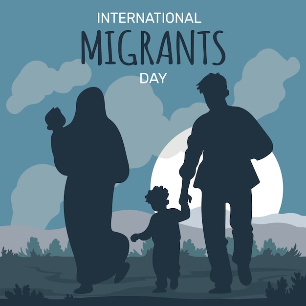 Ilustração plana do dia dos migrantes internacionais