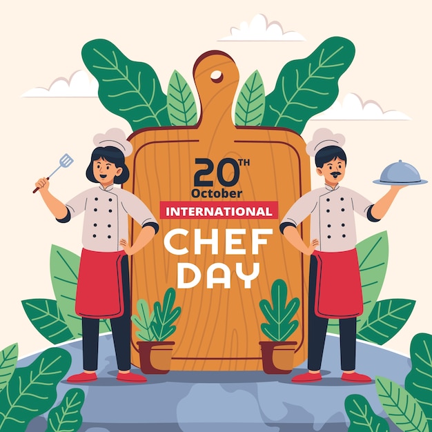 Vetor ilustração plana do dia internacional do chef
