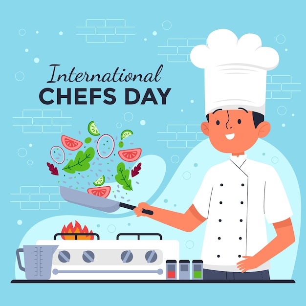 Vetor ilustração plana do dia internacional do chef