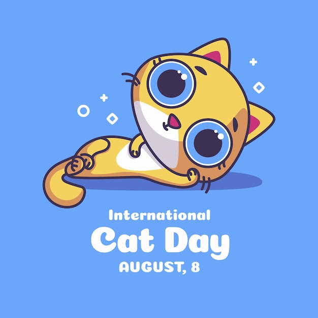 Ilustração plana do dia internacional do gato com gato