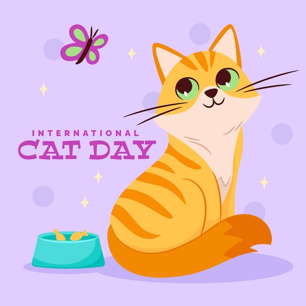 Ilustração plana do dia internacional do gato