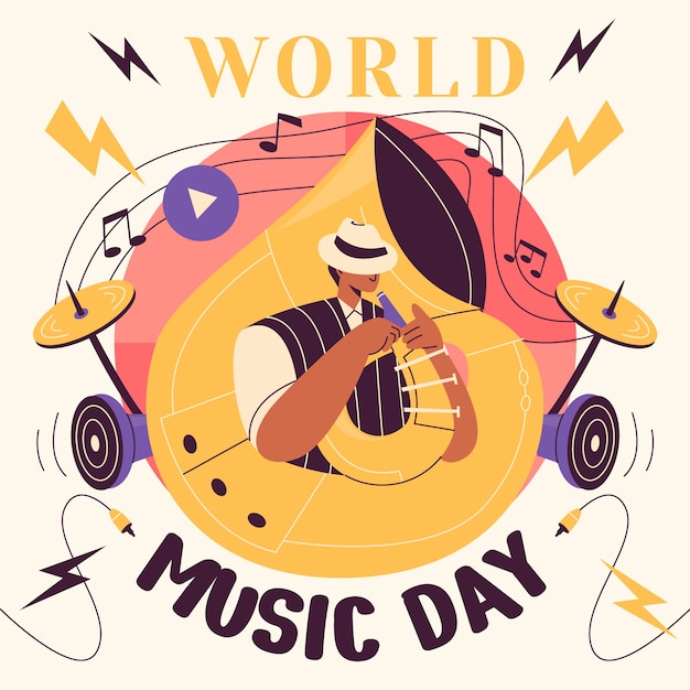 Vetor ilustração plana do dia mundial da música