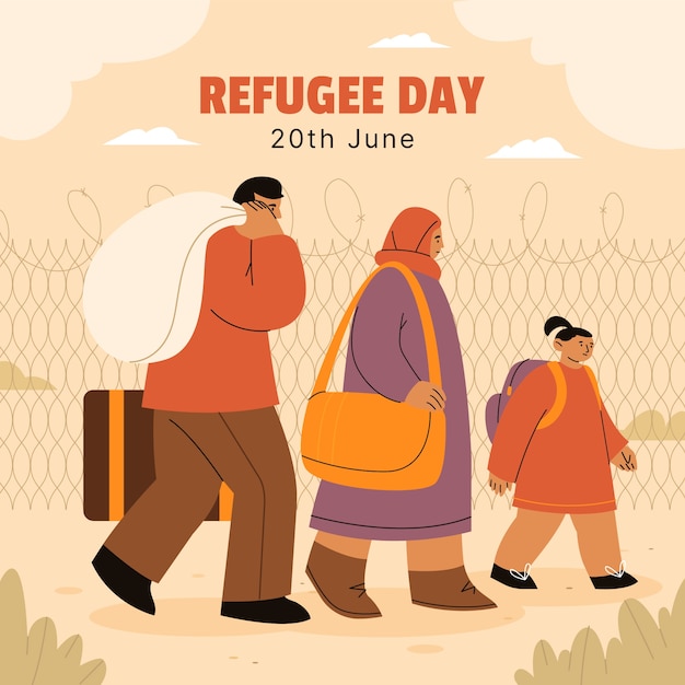 Ilustração plana do dia mundial dos refugiados