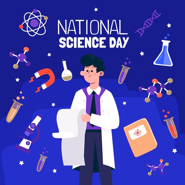Ilustração plana do dia nacional da ciência