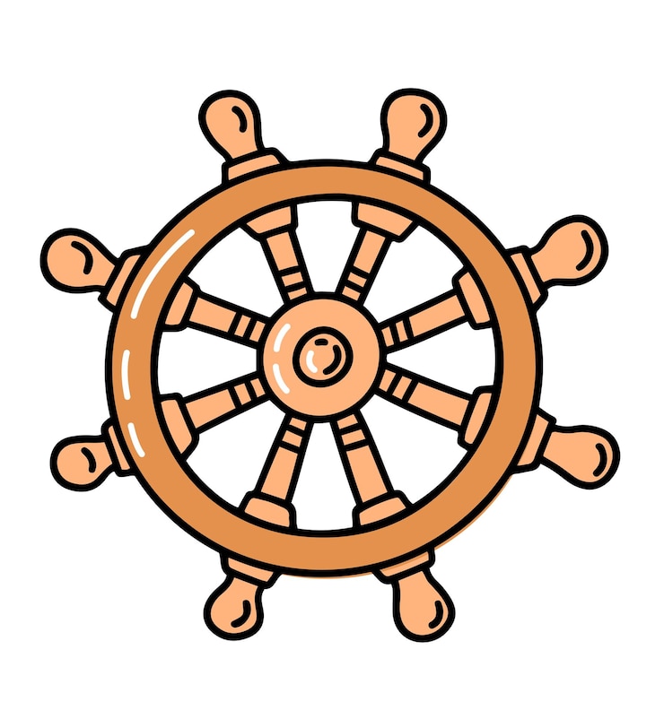 Ilustração plana do doodle do volante do barco do navio isolada no fundo branco