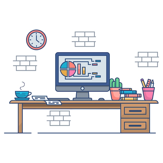 ilustração plana do espaço de trabalho de design