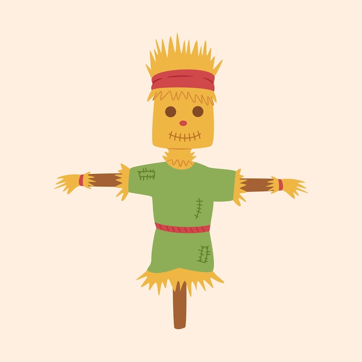 Vetor ilustração plana do espantalho no bastão