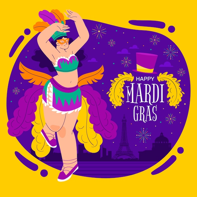 Vetor ilustração plana do festival de mardi gras